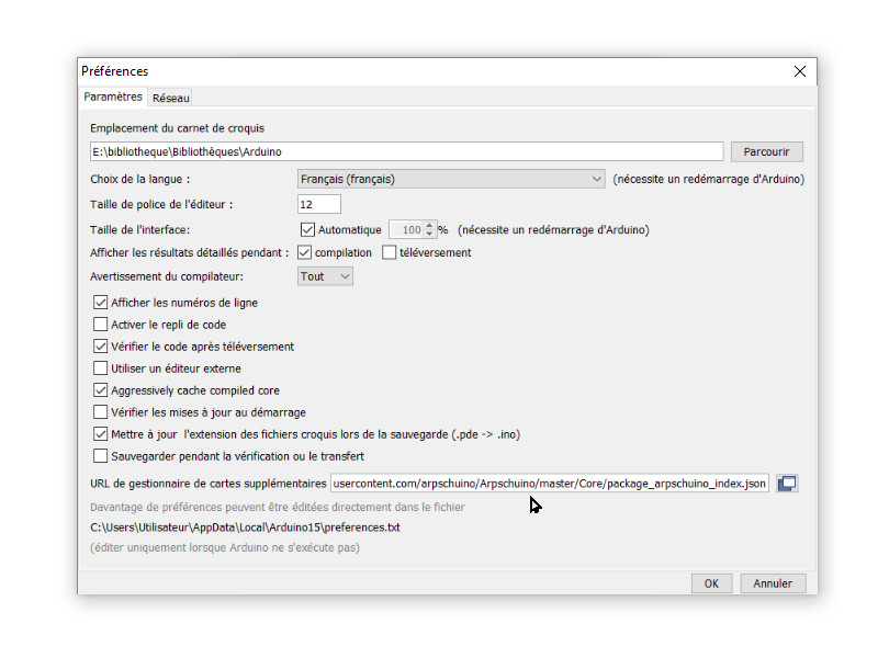 preferences arduino